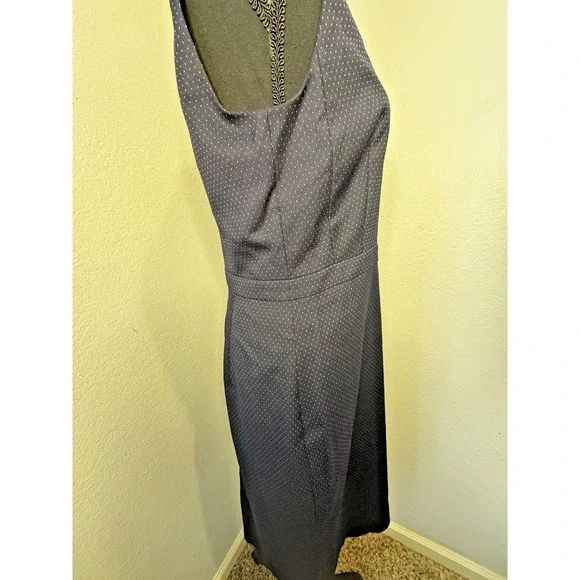 Ann Taylor‎ Pleated Sleeveless Sheath Navy Blue Polka Dot Dress Size Unknown - Picture 3 of 7